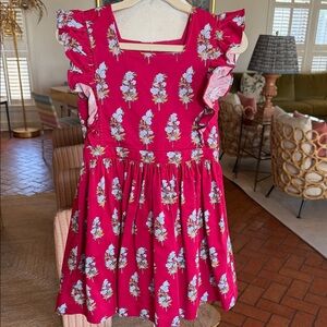 Petit Peony - Girls Floral Jazzy Cornflower Pinny Dress - Size: 6Y